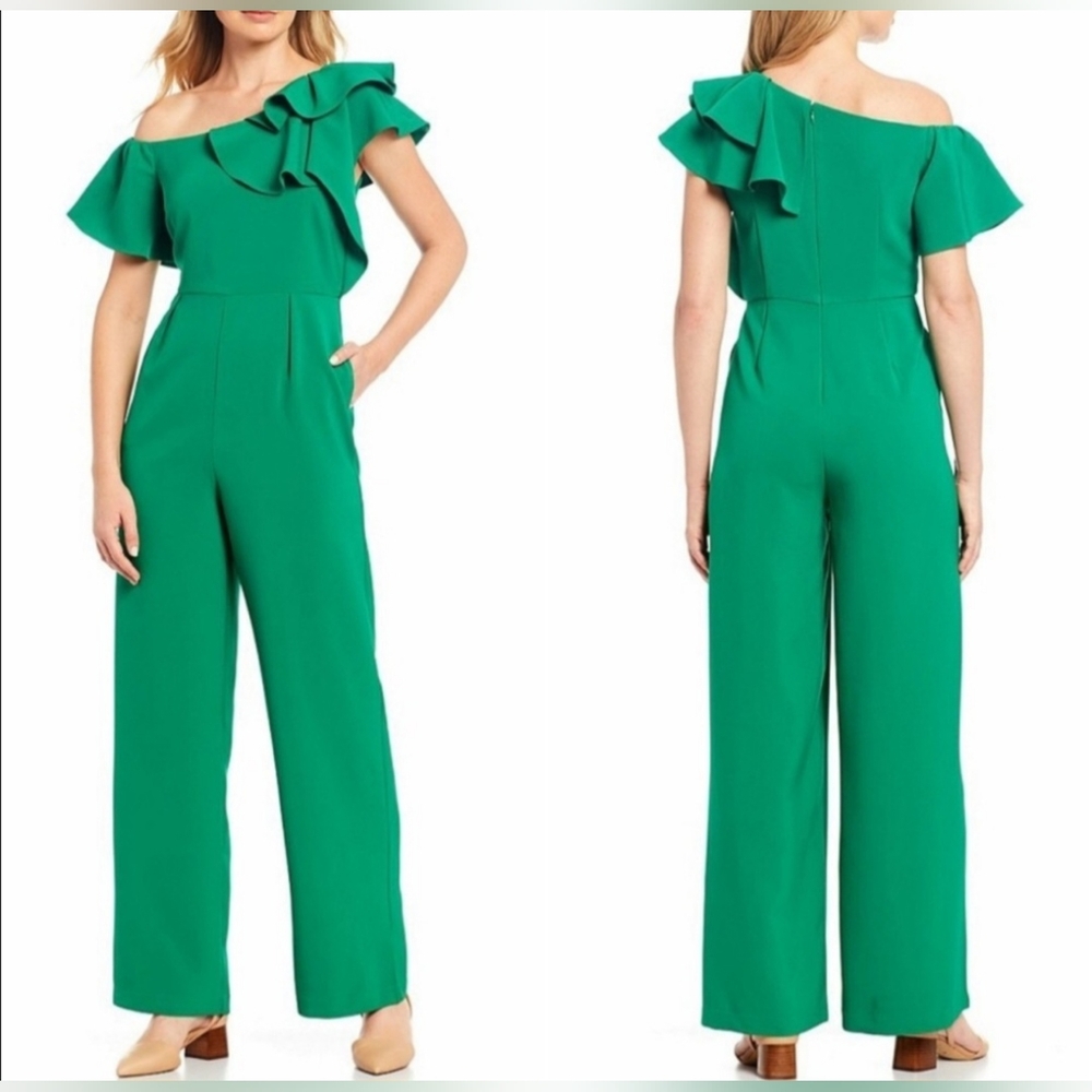 Gibson Latimer |  Emerald Green Ruffle Jumpsuit | Wide-Leg | Pockets